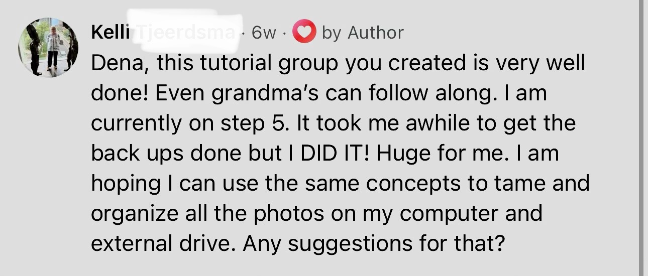 Real message from Kelli, a Beyond the Camera Roll customer